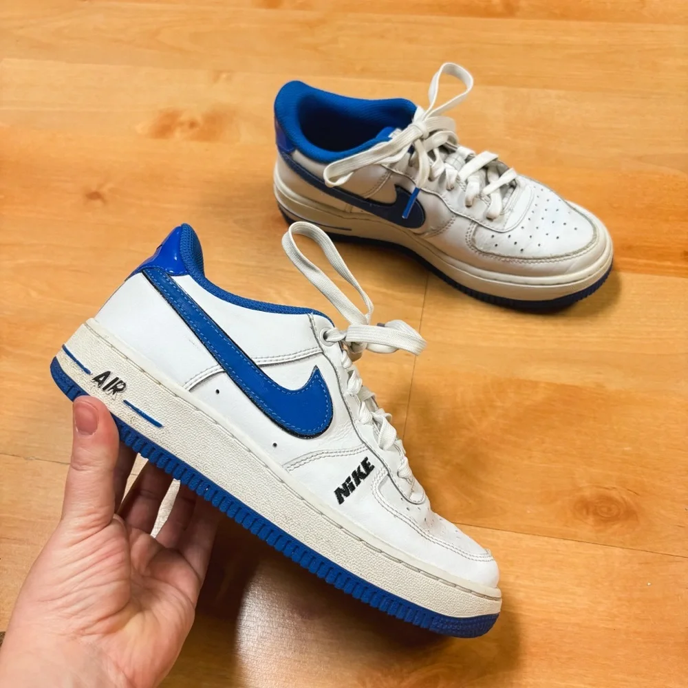 Nike White & Blue Air Force 1 LV8 PS White Game Royal Kids Size 4.5Y